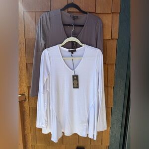 Lot Of 2 DG2 Diane Gilman Small Knit Tunic Top Bell Sleeves Flowy Lagenlook